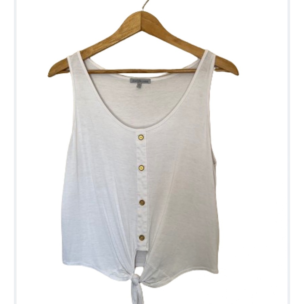Charlotte Russe | White Tie-Front Gold Button Tank